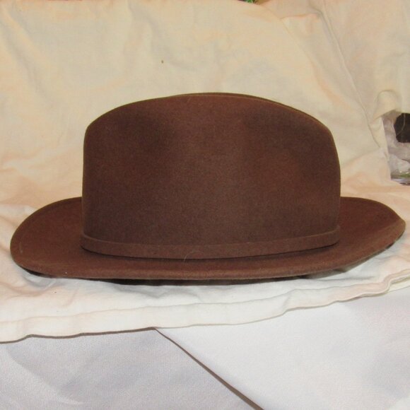 Vintage Schumann Sullivan of New Haven CT Crusher Brown Fedora 100% Wool Medium - Picture 2 of 8